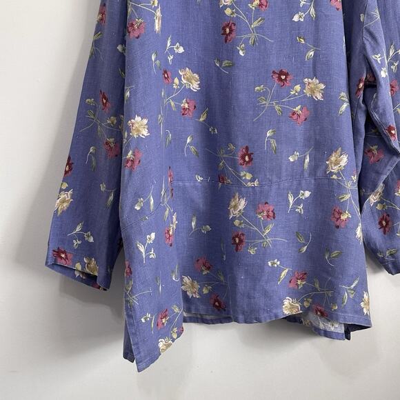Laissez Faire Tunic Shirt 2 / 2X Blue Floral Linen Lagenlook‎ Vintage Relaxed - Picture 9 of 10